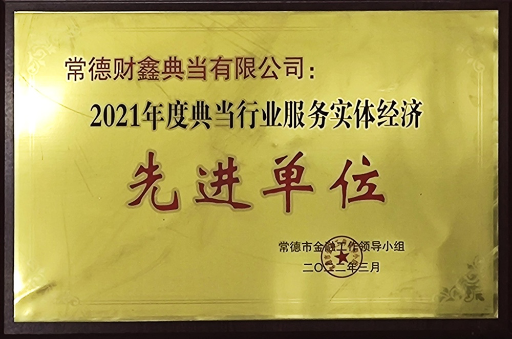 常德財(cái)鑫典當(dāng)有限公司：2021年度典當(dāng)行業(yè)服務(wù)實(shí)體經(jīng)濟(jì)先進(jìn)單位