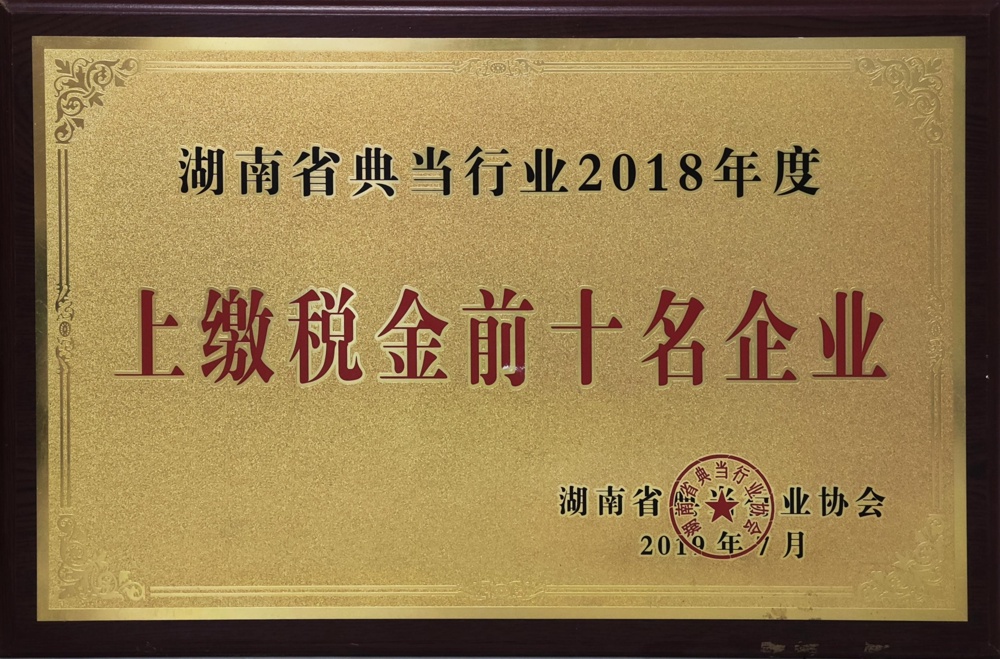 湖南省典當(dāng)行業(yè)2018年度上繳稅金前十名企業(yè)